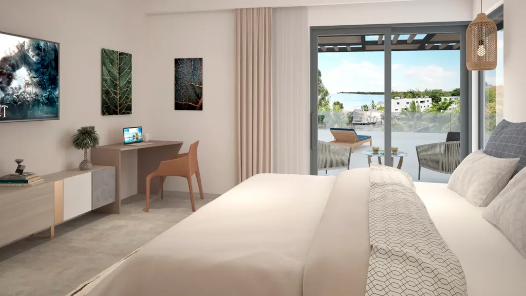 Chambre d’un appartement, 147 International, Tamarin, île Maurice (illustration)