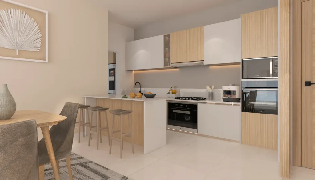 Cuisine d’un appartement, 147 International, Tamarin, île Maurice (illustration)