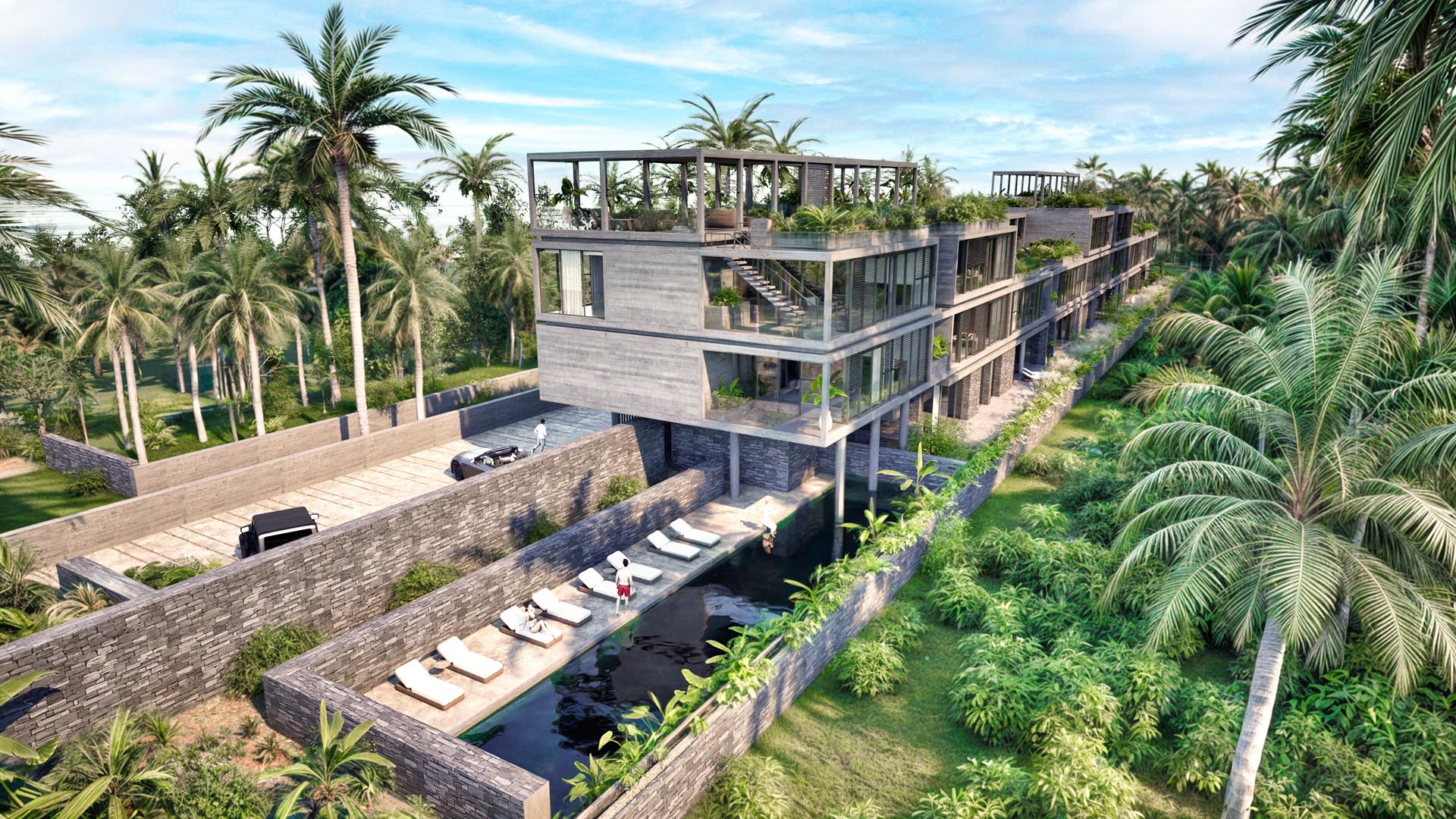 Architecture tropicale – Crystal Cove by Westimmo Façade avant de la résidence Crystal Cove à Roches Noires, entre mer et jungle
