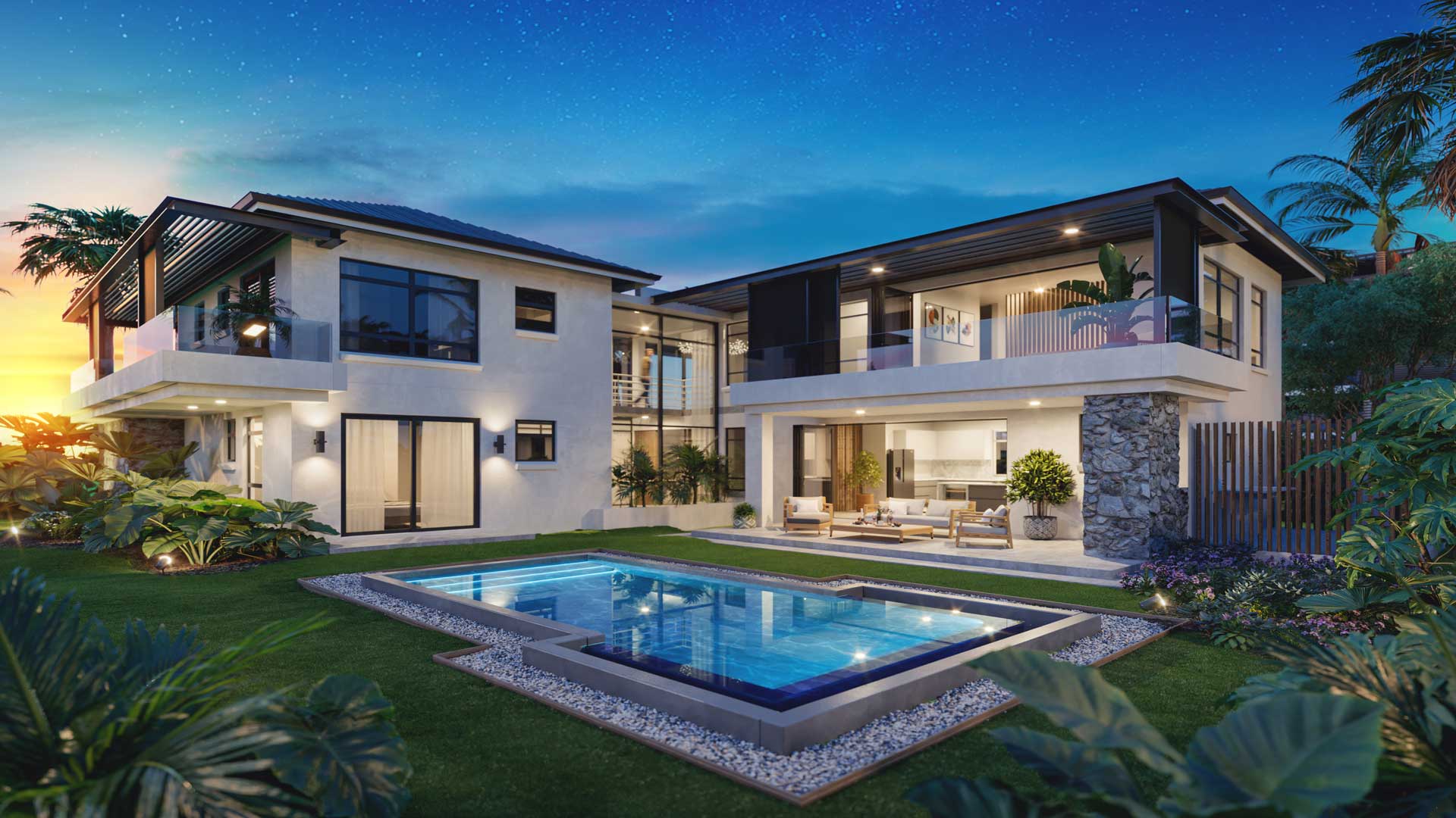 Exterior view of the luxury villa in the PDS AMARI BAY development in Tamarin, Mauritius by Westimmo Luxury Real Estate Mauritius