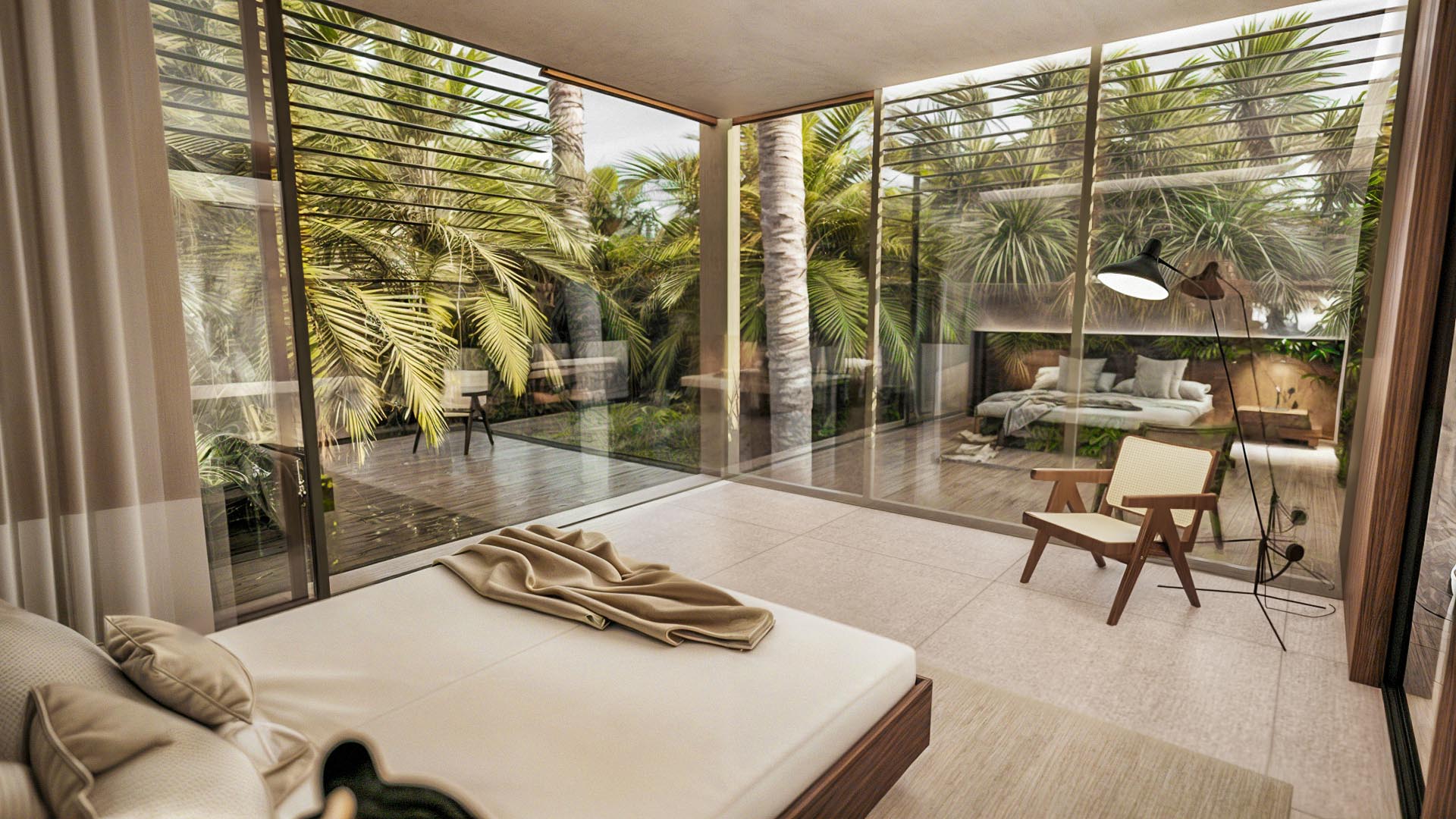 Chambre Tropicale – Crystal Cove By Westimmo Chambre de prestige à Crystal Cove by Westimmo, ouverte sur un jardin de palmiers