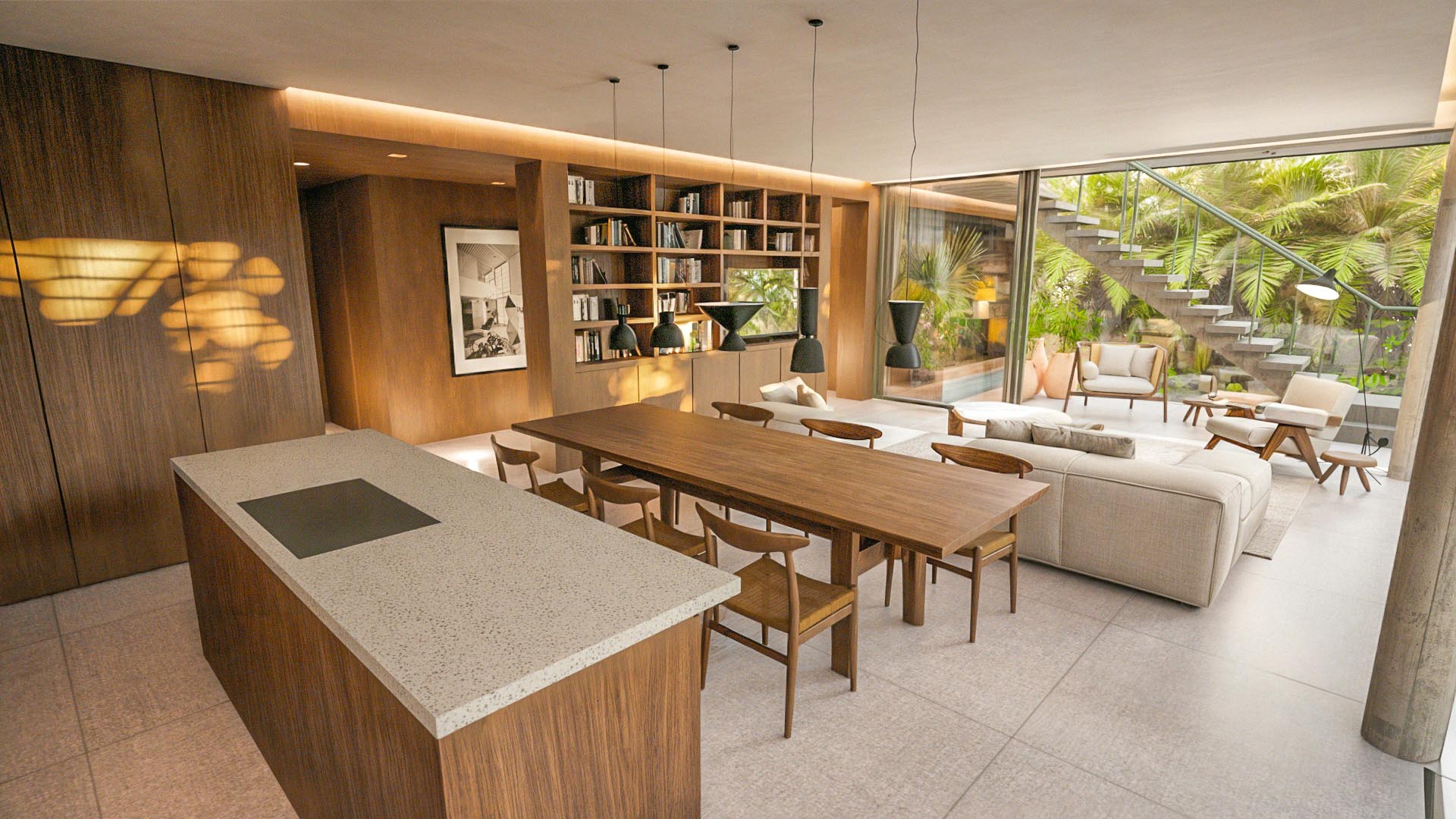 Espace De Vie Contemporain – Crystal Cove By Westimmo Living room design à Crystal Cove by Westimmo avec bibliothèque intégrée