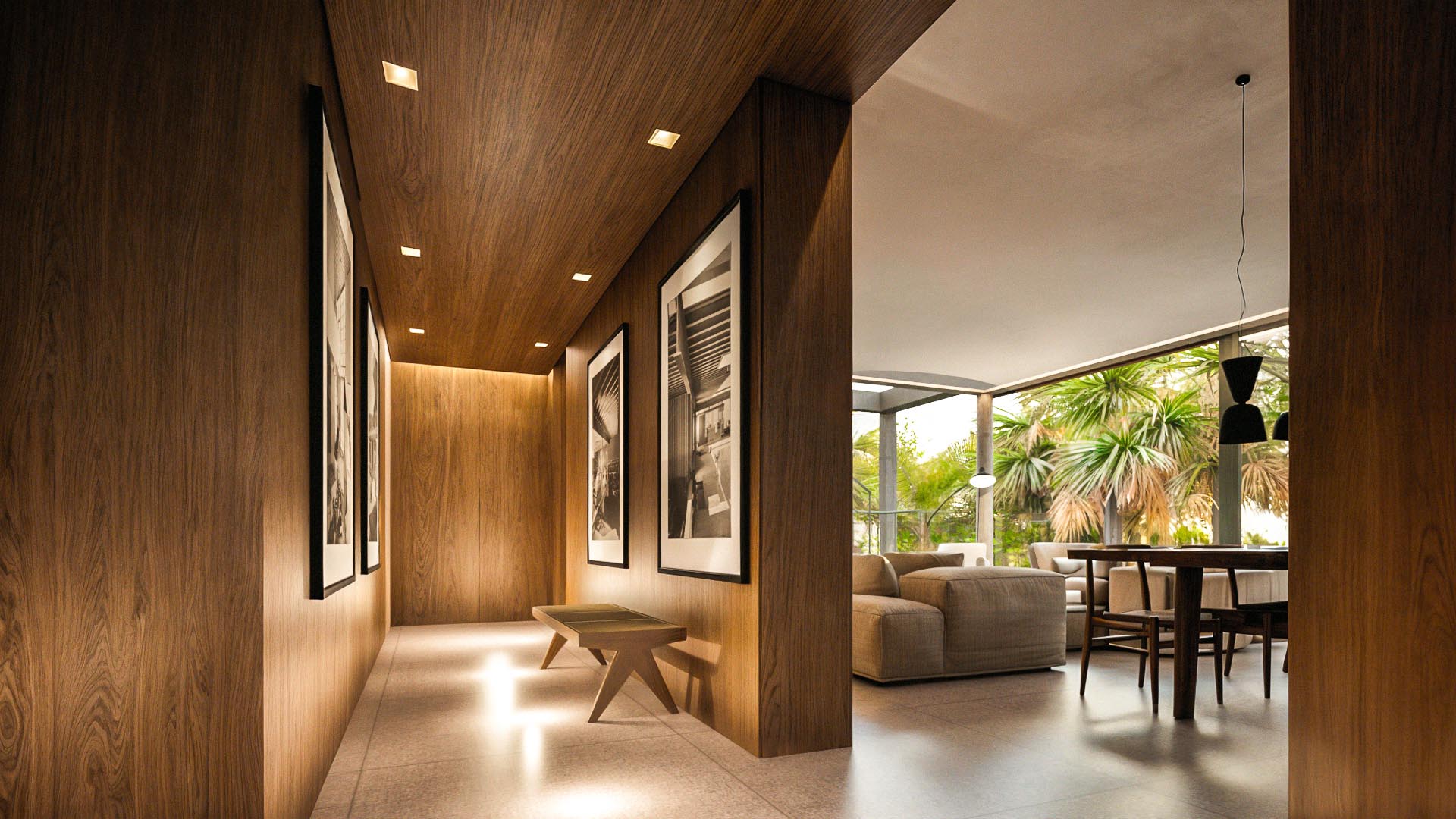 Hall En Bois Noble – Crystal Cove By Westimmo Couloir d’entrée à Crystal Cove by Westimmo, ambiance feutrée et design épuré
