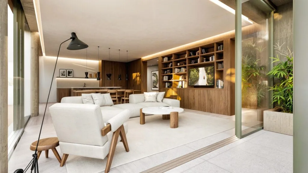 Intérieur naturel et moderne d'un appartement Crystal Cove, Roches Noires, île Maurice