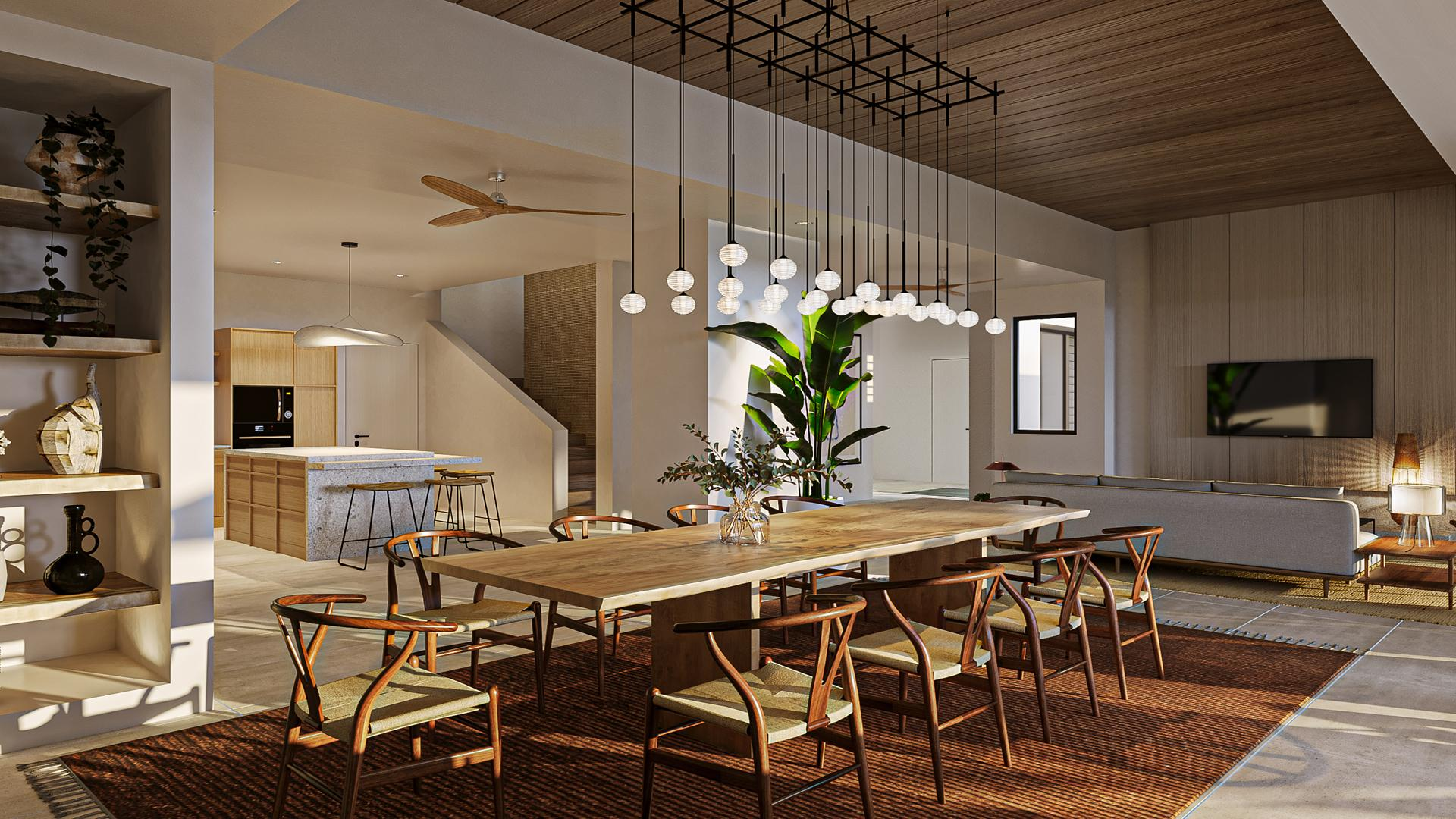 Open-plan living space inside a SHOBA villa in Wolmar Mauritius