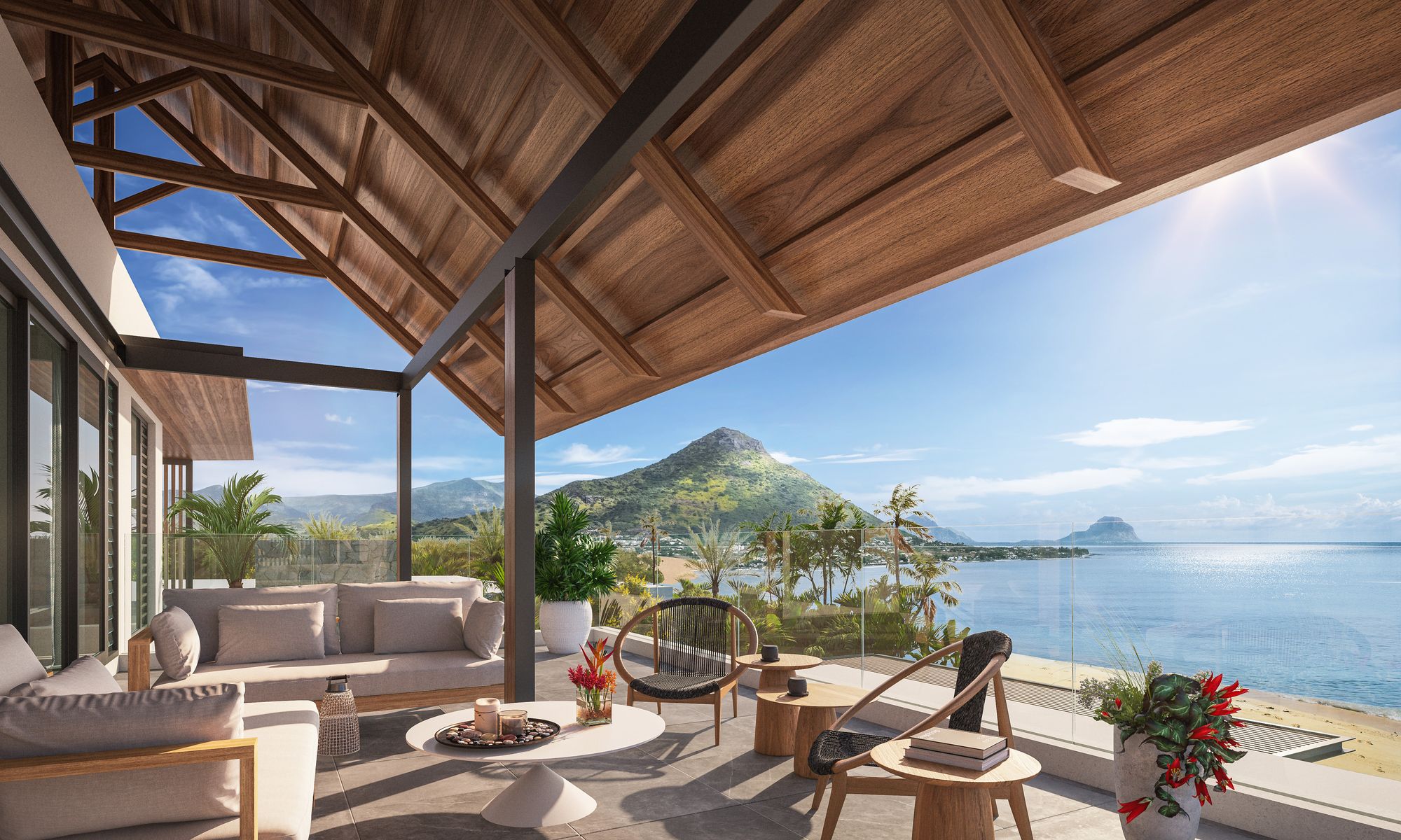 Sea-view terrace of a SHOBA villa on Mauritius' West Coast