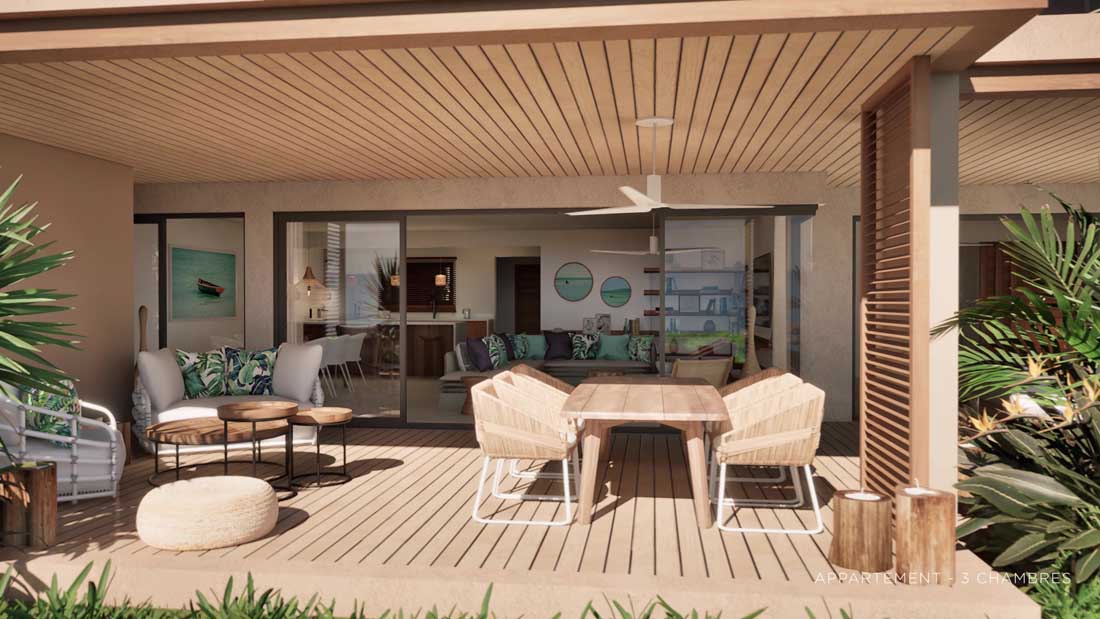 Terrasse appartement Sunset Bay Tamarin vue Le Morne