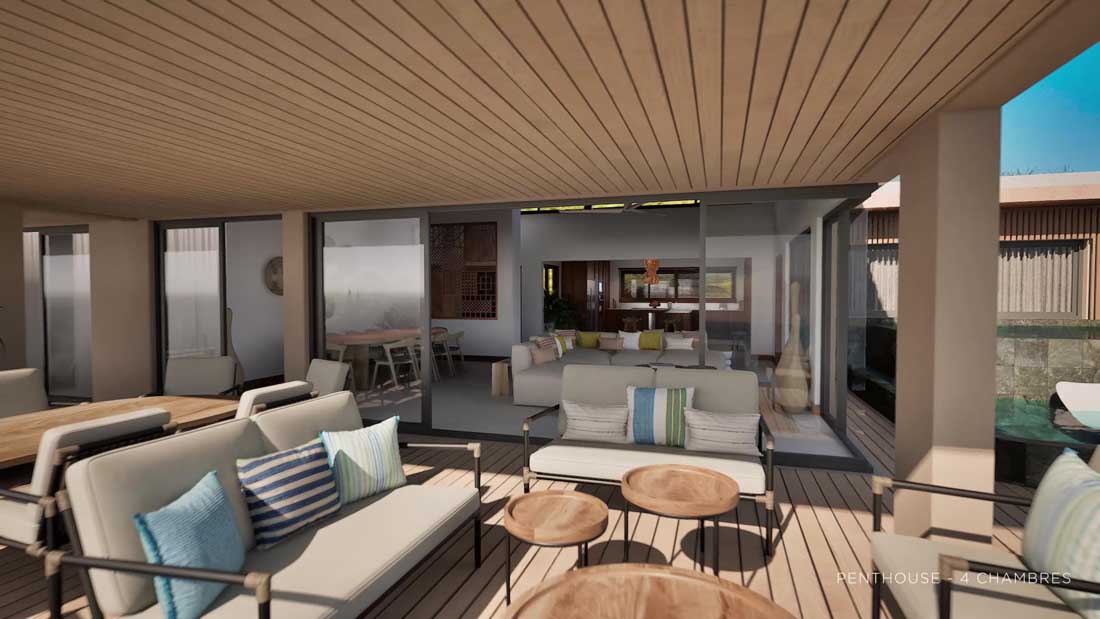 Séjour salle à manger penthouse Sunset Bay Tamarin