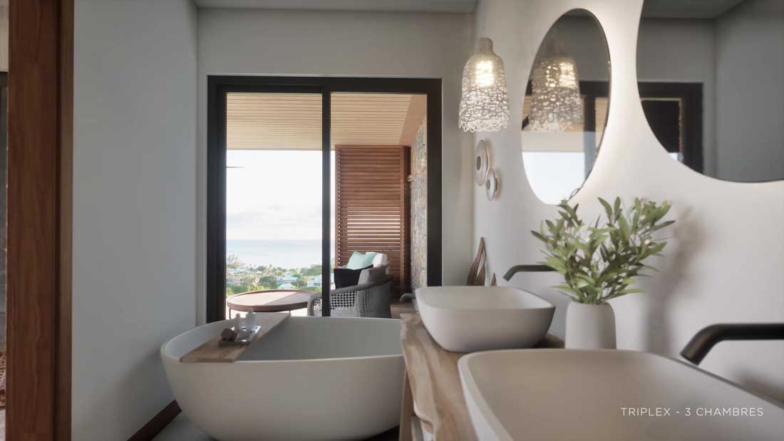 Triplex Sunset Bay Tamarin terrasse piscine vue Le Morne