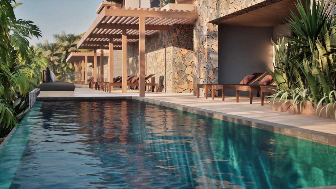 Sunset Bay Tamarin terrasse extérieur vue mer