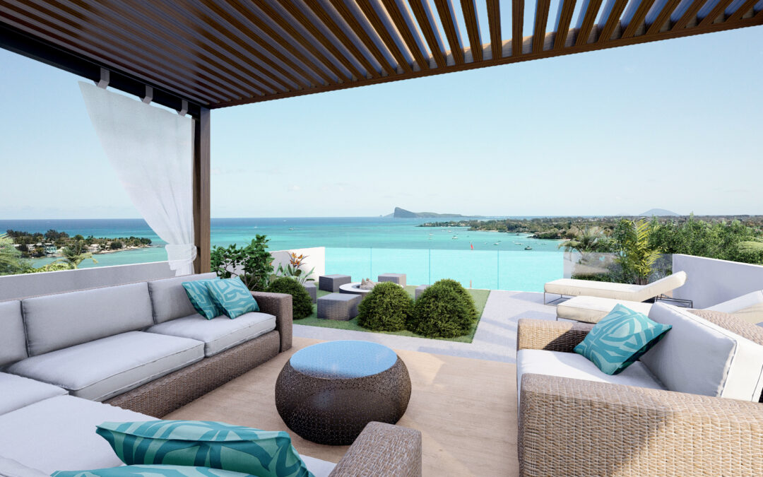 Seafront penthouse with panoramic view and Grand Bay boat mooring