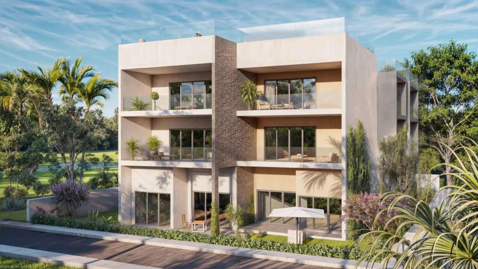 Façade de la résidence Emara, appartements neufs à Péreybère, île Maurice (illustration)