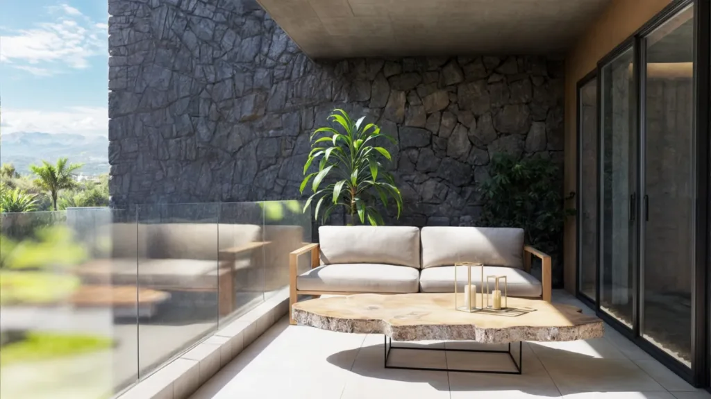 Terrasse d’un appartement de la résidence Emara, Péreybère, île Maurice (illustration)
