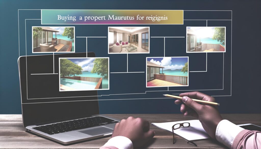 Guide complet pour vivre à l'île Maurice en tant qu'expatrié : plage de sable blanc, palmiers, soleil et mer turquoise.