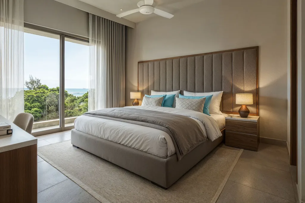 Apartment bedroom, La Pointe, Grand Baie, Mauritius (illustration)