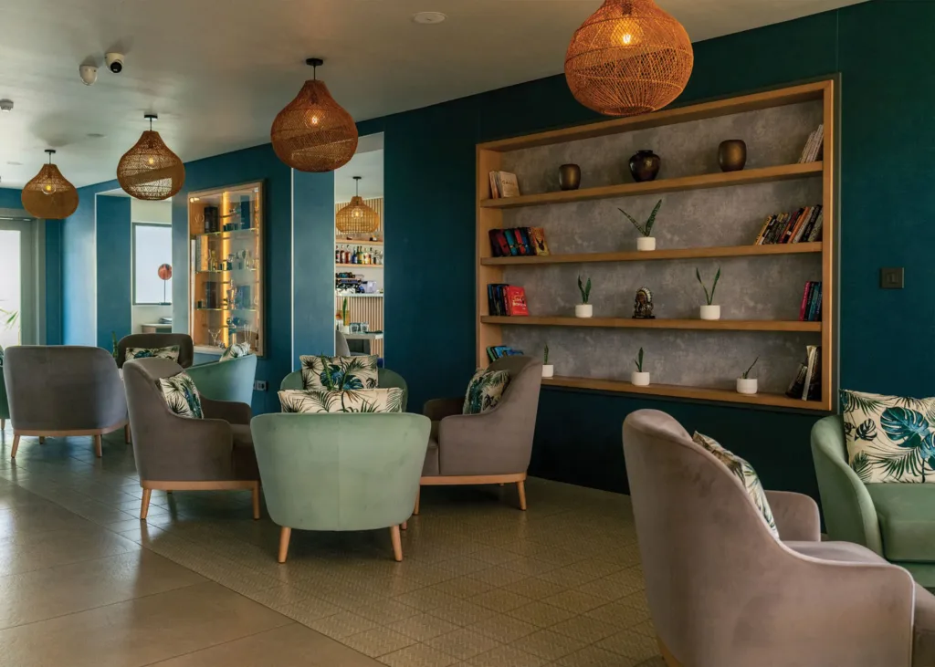 Lounge area of the La Pointe clubhouse, Pointe aux Canonniers, Mauritius