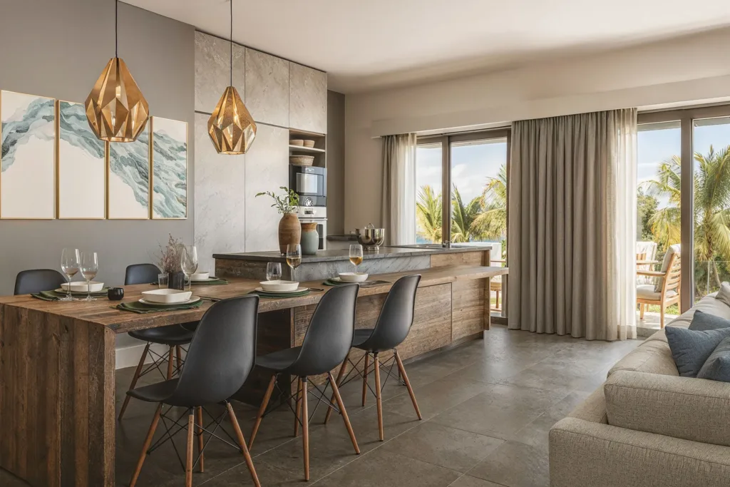 Living room of a 2-bedroom apartment, La Pointe, Grand Baie, Mauritius (illustration)
