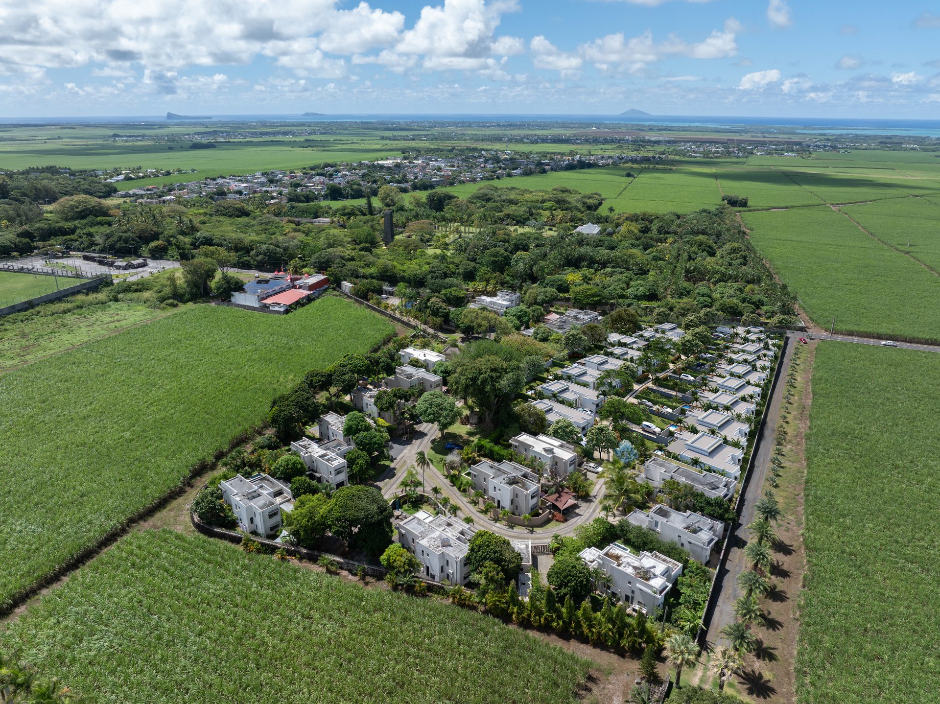 Les Hauts Champs 2 à Azuri, vue aérienne des villas, île Maurice