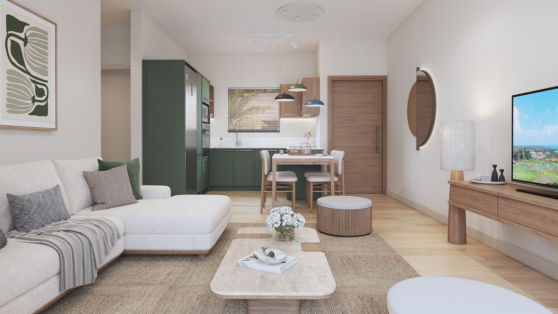 Cuisine d’un appartement une chambre aux Méléanes, Azuri île Maurice