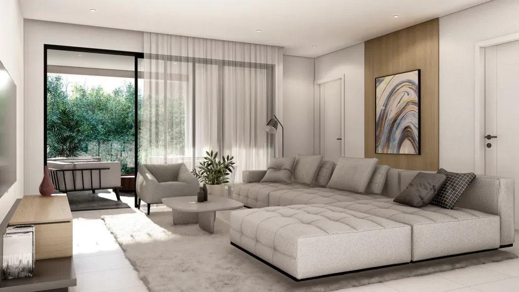 Séjour d’un appartement de 3 chambres, résidence Vantage, Beau Bassin, île Maurice (illustration)