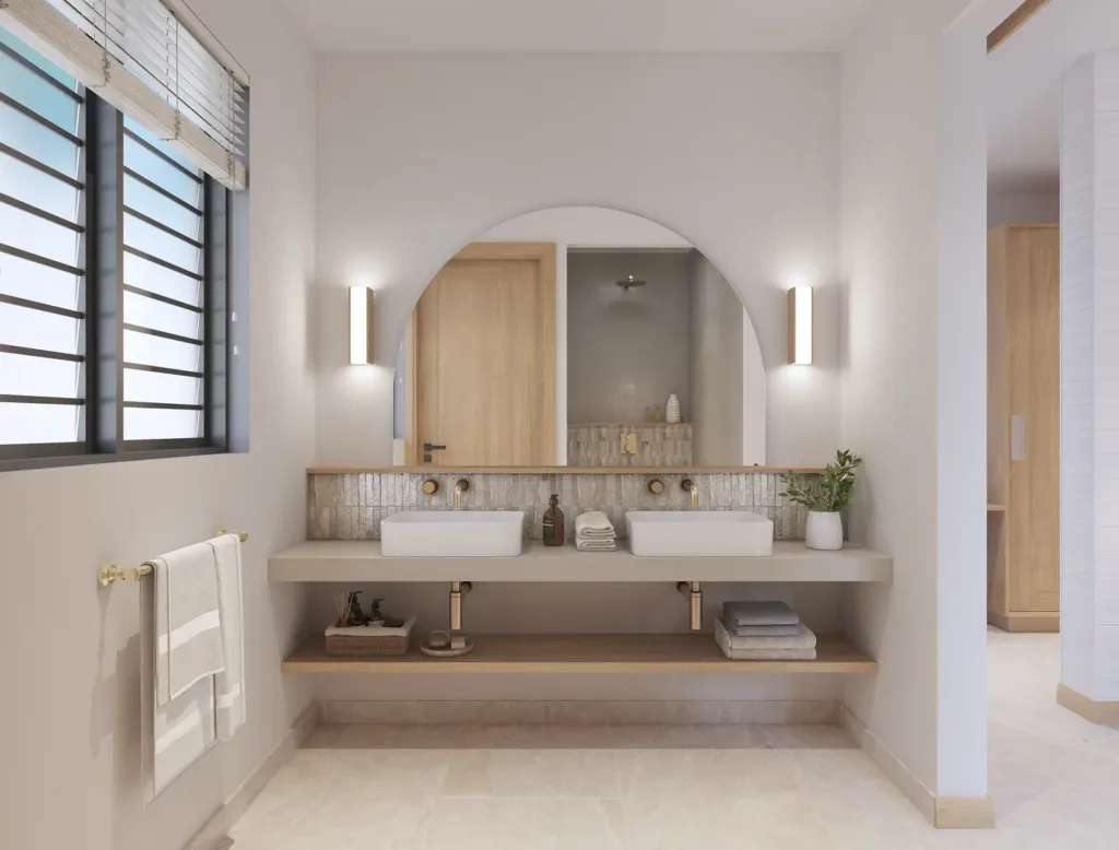 Master bathroom with double vanity, Villa Mauricia, Mauritius (illustration)