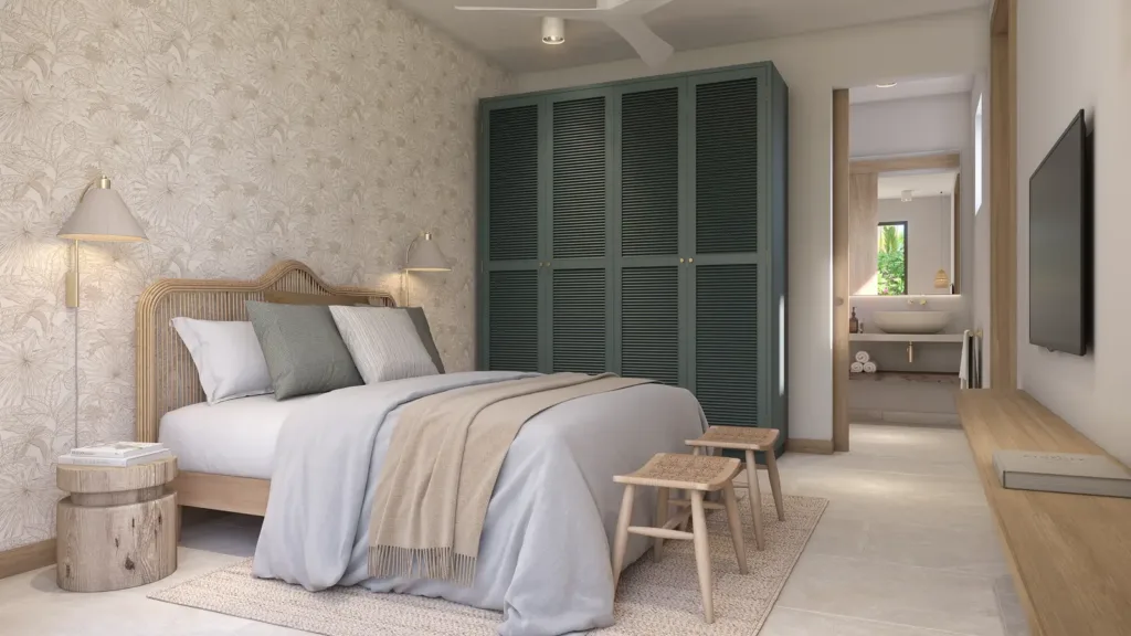 Garden studio bedroom, optional fourth bedroom, Villa Mauricia, Mauritius (illustration)