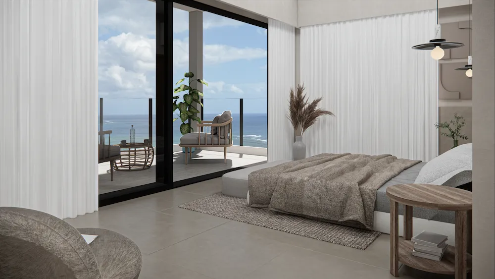 Chambre avec vue sur la mer, West Bay, La Preneuse, île Maurice (illustration)