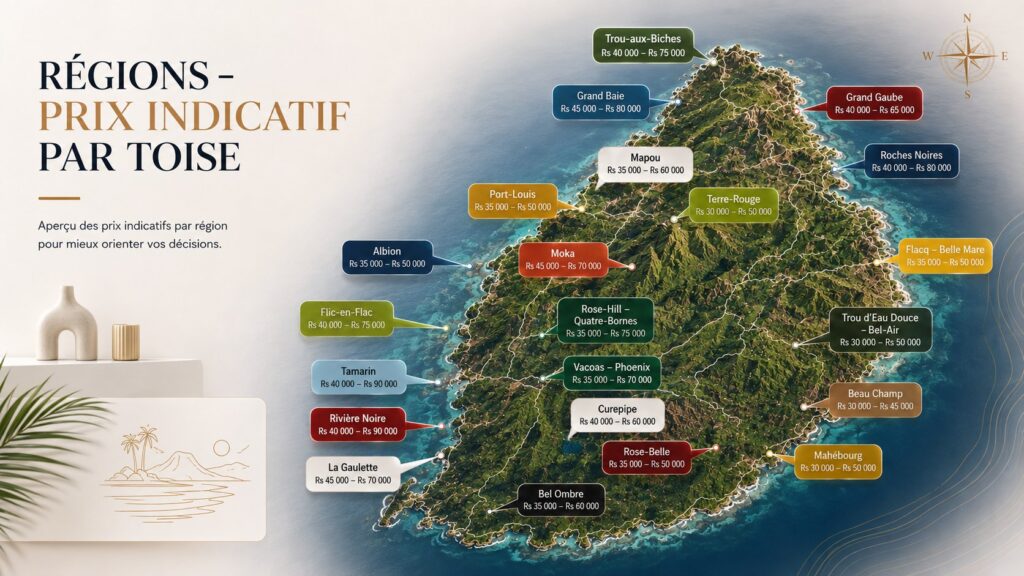 Prix du terrain à l’île Maurice : la toise expliquée et les prix par région (2026)