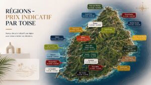 Carte de l'île Maurice : prix indicatif du terrain par toise, région par région