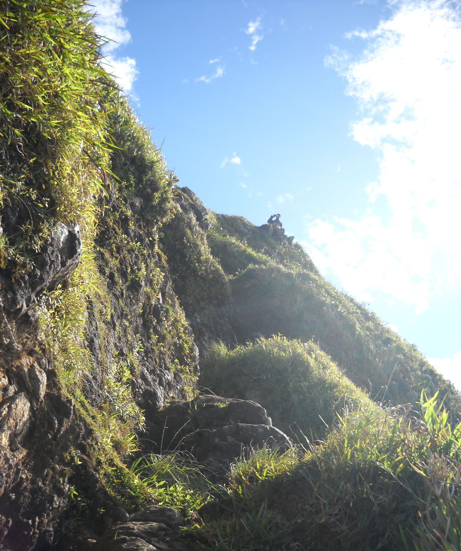 Hiker at the summit of Le Pouce on the rocky ridge – Mauritius
