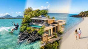Windswept east coast lagoon and beachfront villas at Poste Lafayette, Mauritius