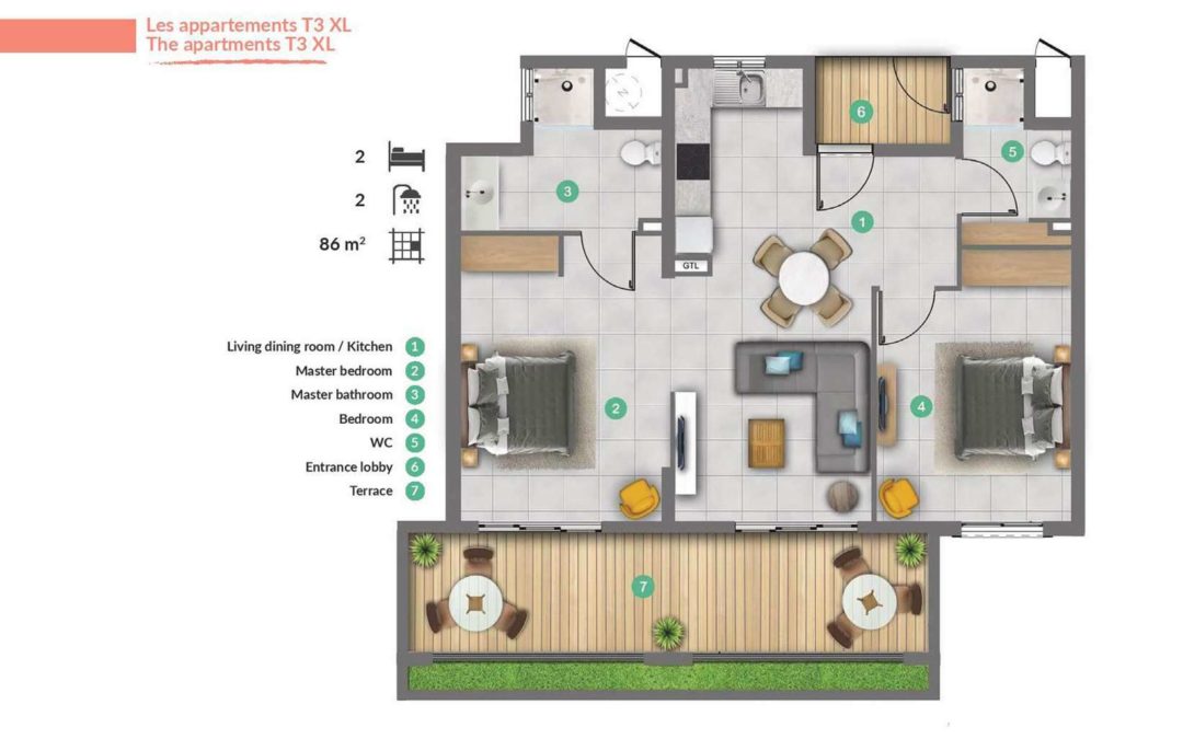 TAMARIN — Senior Residence apartment T3 XL