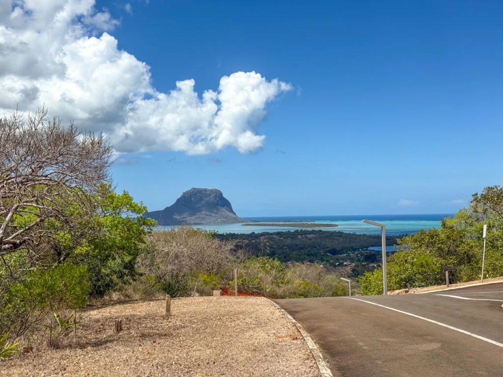Vue panoramique sur le lagon et Le Morne depuis une parcelle du Domaine de Palmyre, Rivière Noire