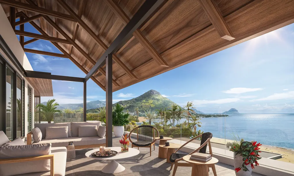 Villa terrace with sea view, SHOBA development in Flic en Flac, Mauritius