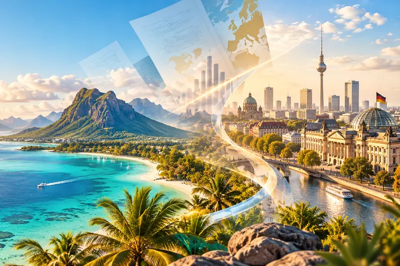 Lagon du Morne, île Maurice, et vue de Berlin avec la tour de télévision