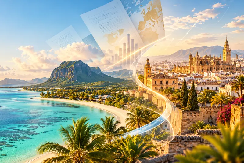 Lagon du Morne, île Maurice, et ville espagnole et sa cathédrale
