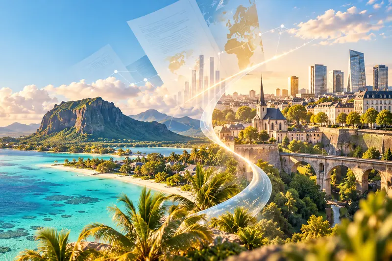 Lagon du Morne, île Maurice, et vue de la vieille ville de Luxembourg