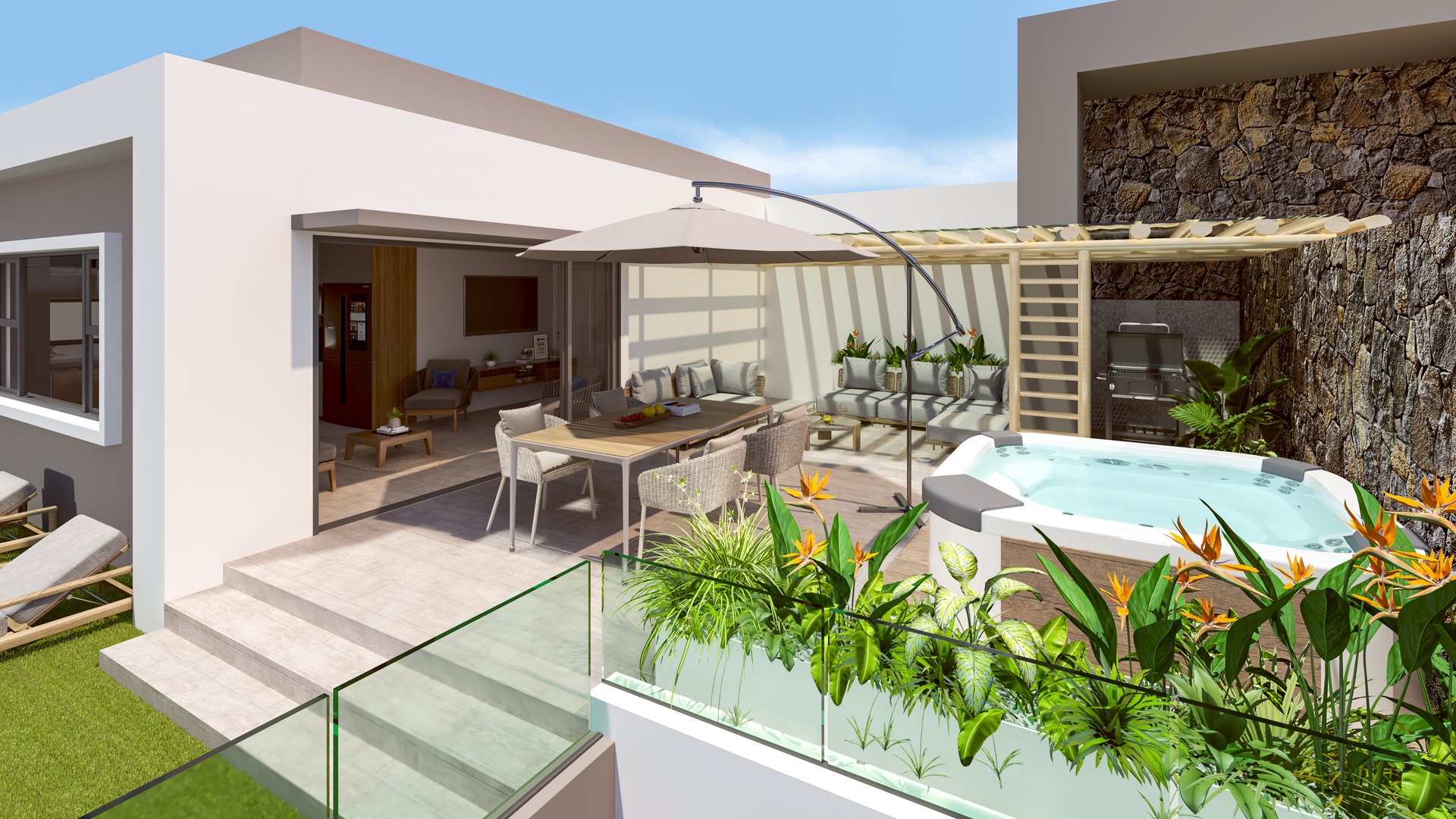 Terrasse d’un penthouse Zetwal avec jacuzzi, Cap Tamarin